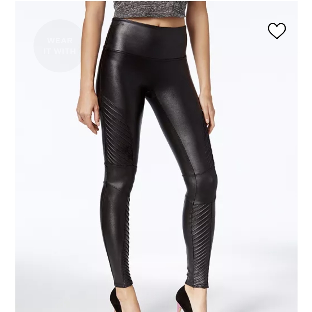 SPANX Size Medium Black Moto Leggings, Faux Leather, Like New